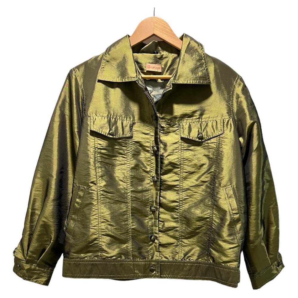 Luminous Olive Silk Jacket Sz Large